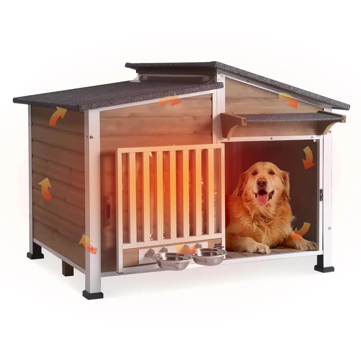 Large Outdoor Insulated Dog House Weatherproof Dog Kennel Dog Shelter with Chew-Proof Full Metal Frame, 360°, Customized