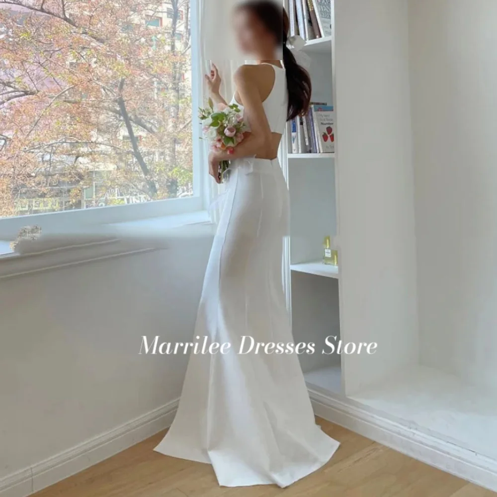 Marrilee Modesto Abito da sposa in raso Sirena Spacco laterale Scollo rotondo Senza maniche Sposa sul retro 2 in 1 Top Morden Abiti Longos 2024