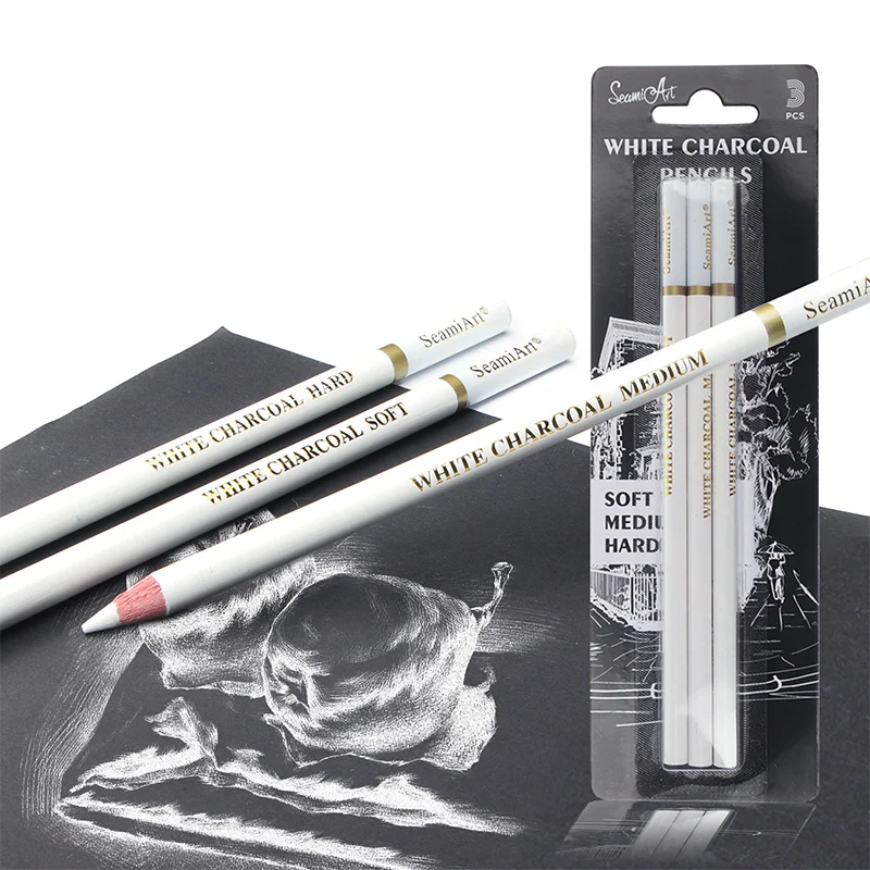 3pcs White Sketch Charcoal Pencils for Sketching Painting Drawing