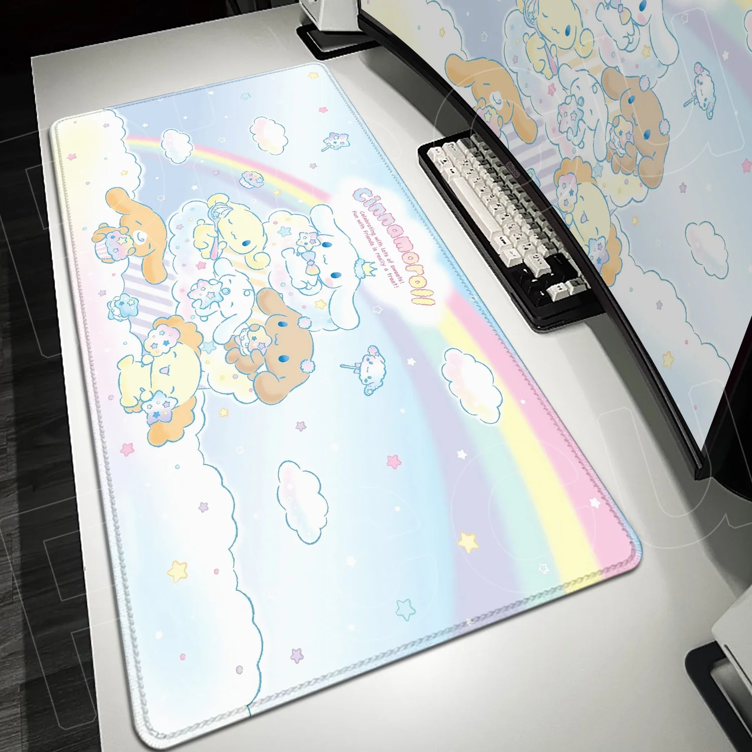 

HD Print Computer Gamer Lock Edge Mousepad 90x40cm Non-slip Table Pad Sanrio Cute Cinnamoroll Mousepad XXL Keyboard PC Desk Mat