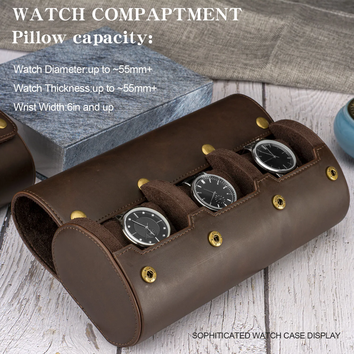 Étui de voyage portable en cuir avec rouleau de montre, présentoir de montre-bracelet, boîte de rangement avec oreiller glissé, cadeau d'évaluation, 1/2/3 emplacements