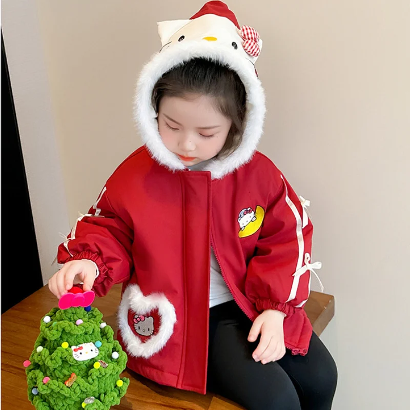 

Hello Kitty Girls' kawaii Cotton jacket Sanrio Autumn Winter New Anime Cartoon Fashion Thick Warm Cotton Coat Children's Gifts