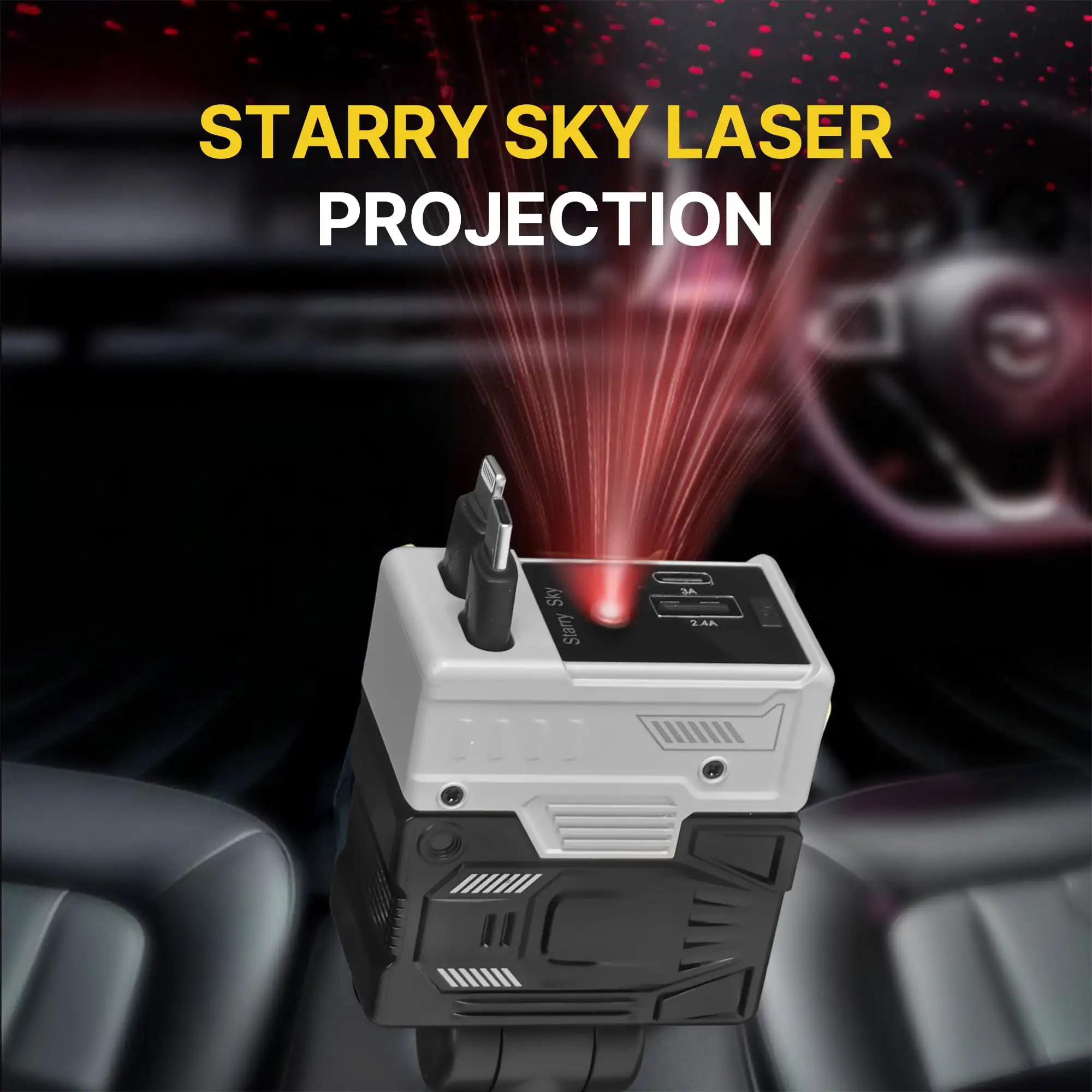 

Новое выдвижное автомобильное зарядное устройство со звездным светом, быстрое автомобильное зарядное устройство для телефона 4 в 1 69 Вт, быстрая зарядка для iPhone и Samsung с 2 портами USB