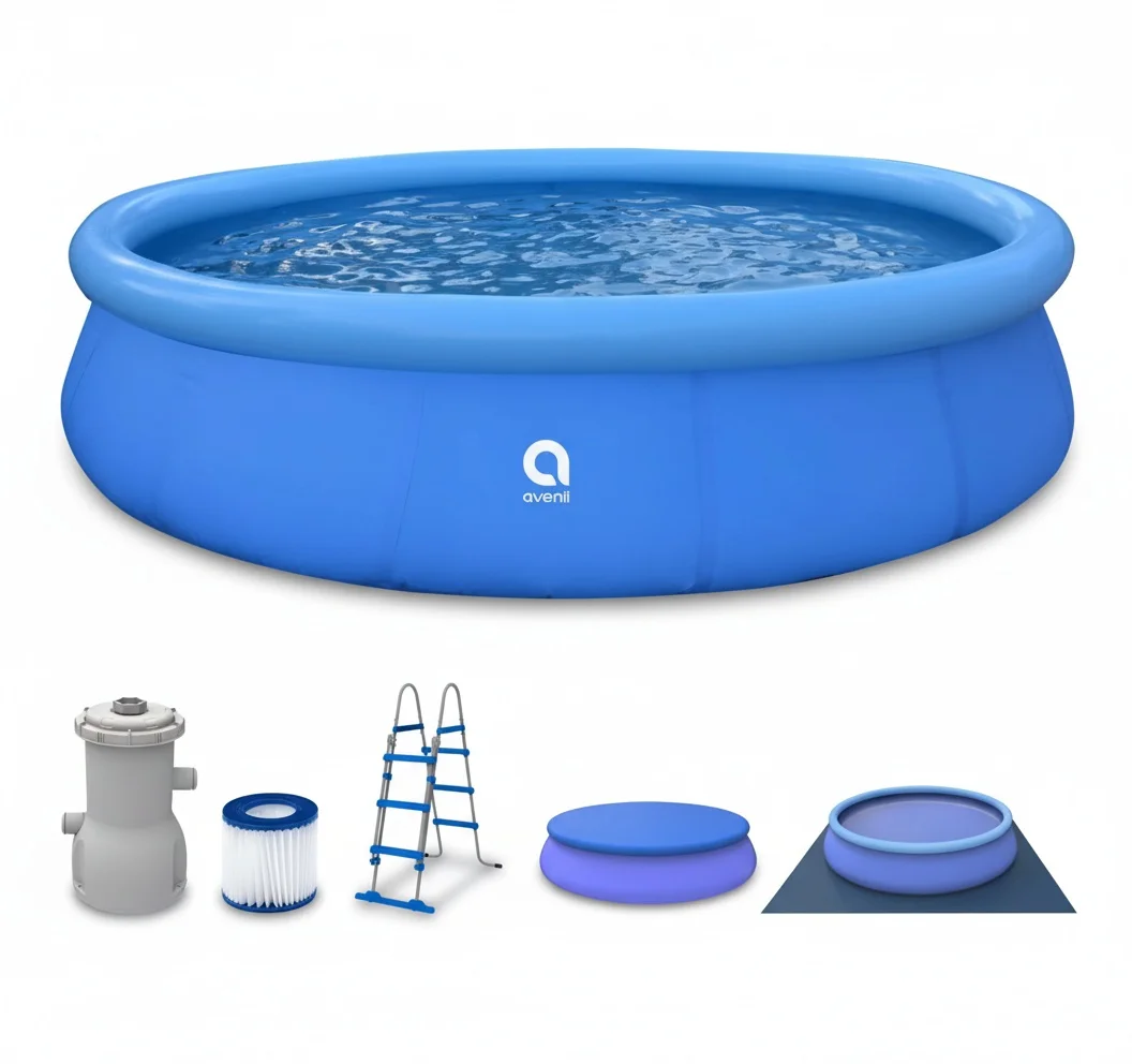 Inflatable Swimming Pool 15' x 36' (4.5m x 90cm), Above Ground Pool, LamTech PVC Material, Large Family Outdoor Folding Pool