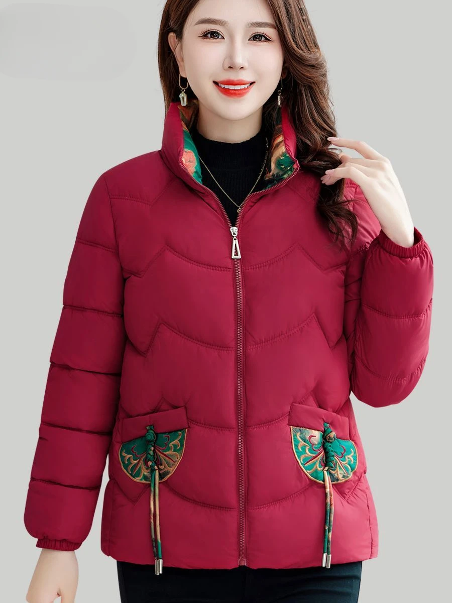 Cotton Clothes Women's Versatile New Korean Version Printed Cotton Padded Clothes Thickened Warm Bread Clothes Jacket Tops LX419