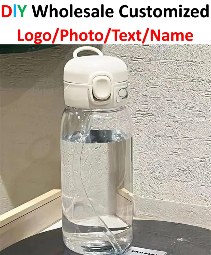 1 Transparent Creative Customized Logo Plastic Water Bottle Bouncing Straw Sports Cup Outdoor Travel Portable Water Bottle Regal