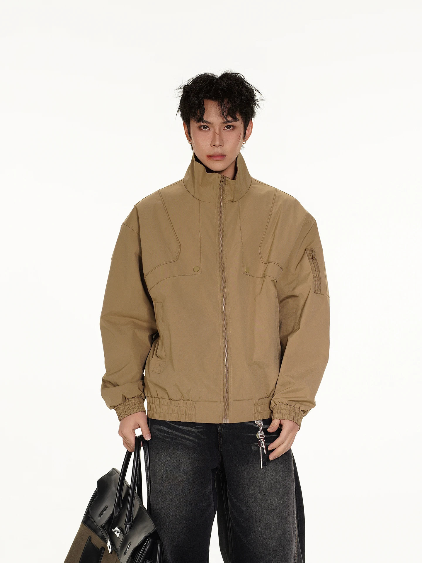 

Boyue Casual Spor Men's Jaet Stand Collar High Street Workwear Coat Simple Versatile Deconstructed Waterproof Outerwear