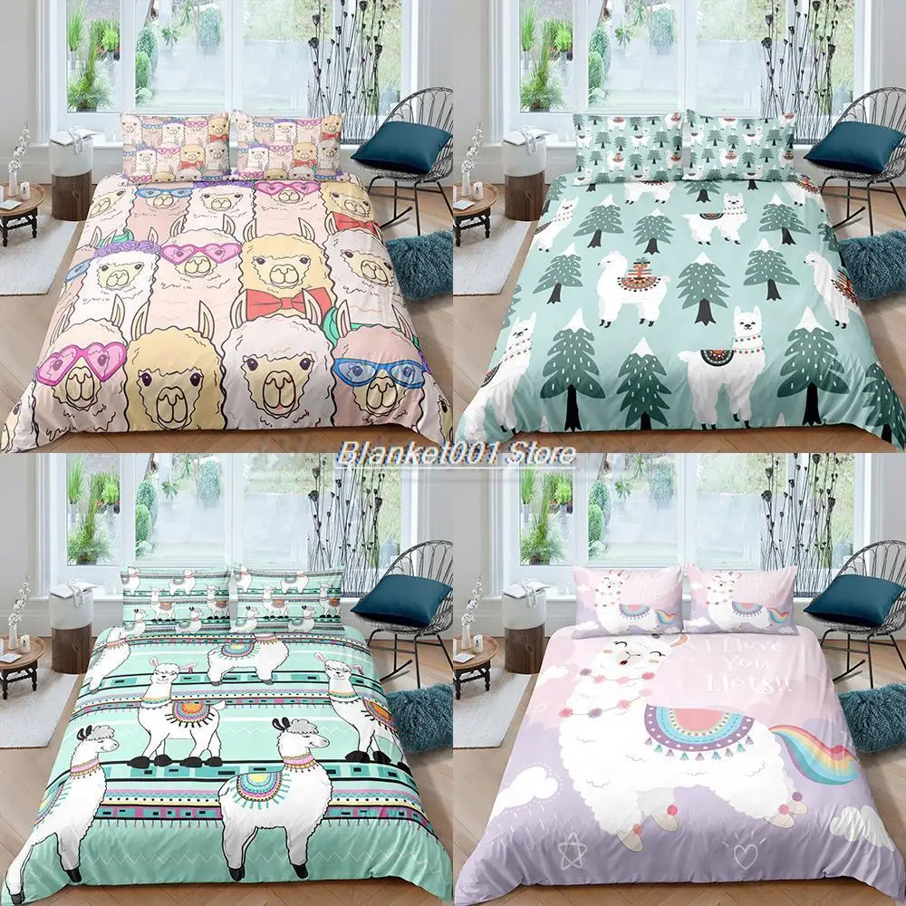 

Home Textiles Luxury 3D Alpaca Print Duvet Cover Set 2/3 Pcs Pillowcase Kids Bedding Set AU/EU/UK/US Queen and King Size