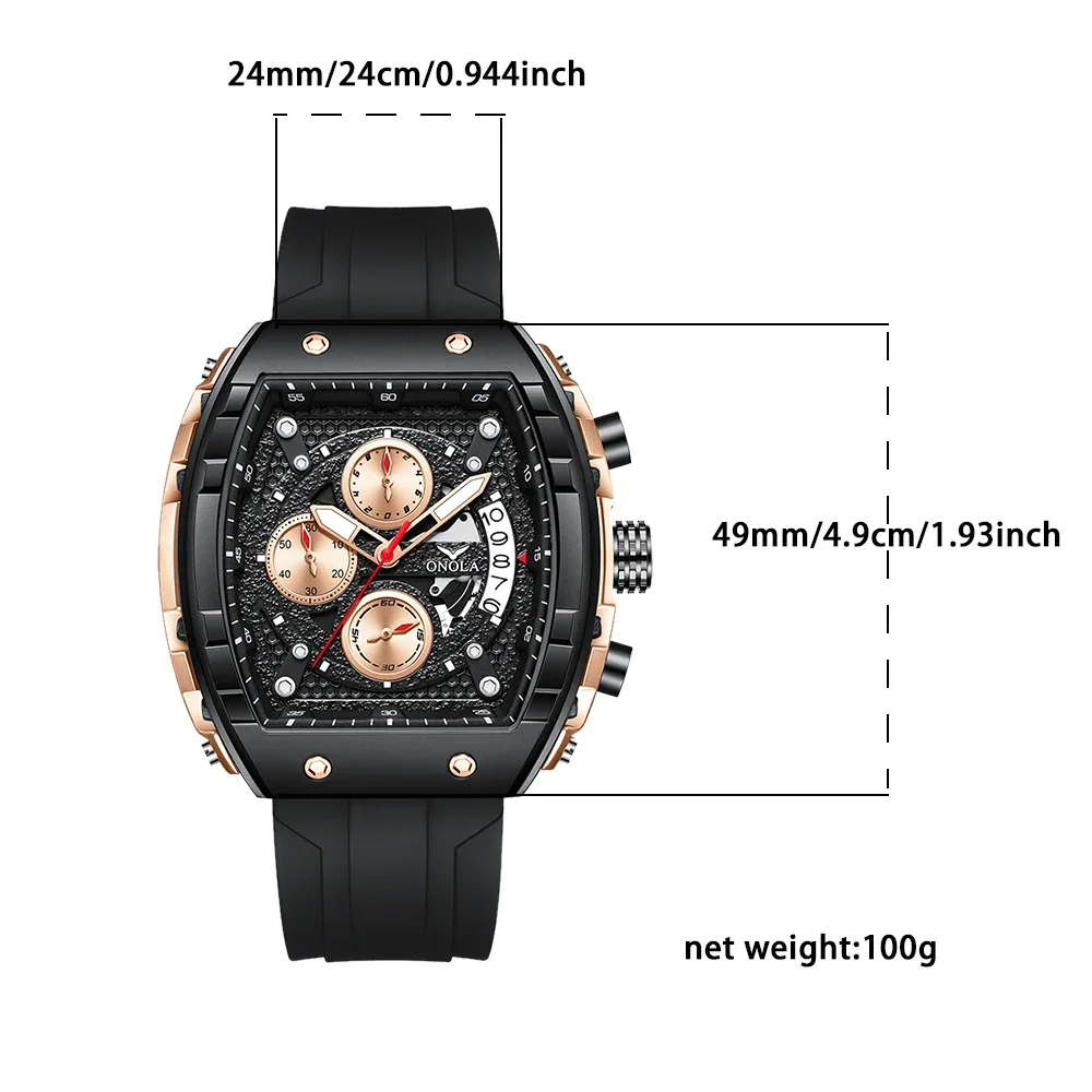 Luxury Men's Watch Fashion Brand ONOLA Multifunctional Waterproof Quartz Watch Men's Silicone Tape Clock relogio masculino