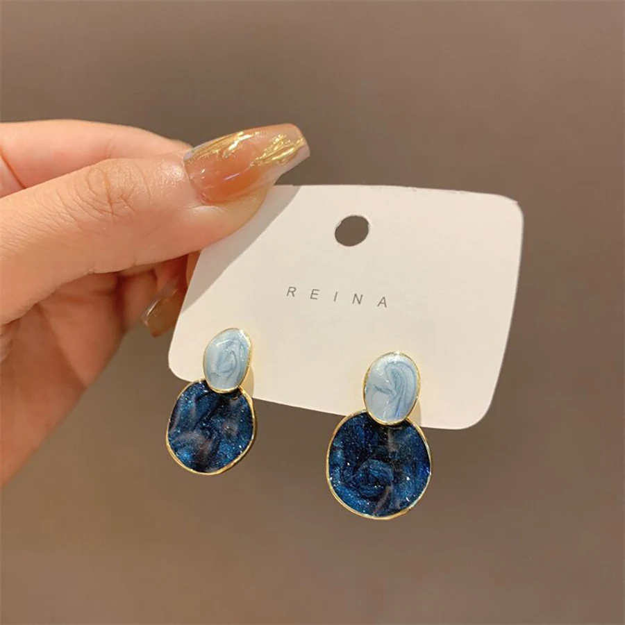 S925 Needle Korean Fashion Personality Simple Enamel Round Stud Earrings for Women Girls Charm Party Jewelry LC003