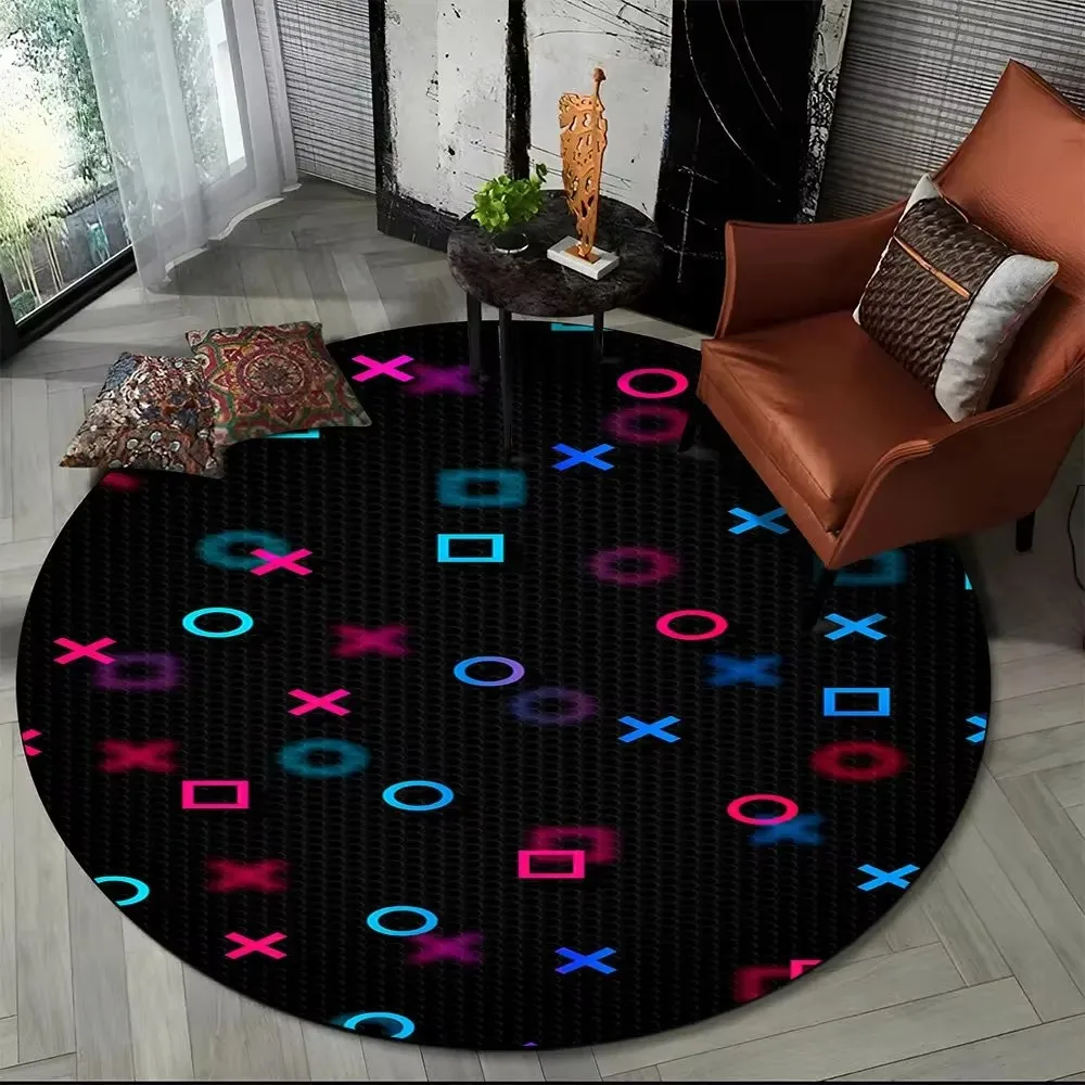 Spielcontroller Runder Teppich Cartoon Gamer Kreisteppich für Wohnzimmer Kinderzimmer Sofa Deko Rutschfester Bodenteppich