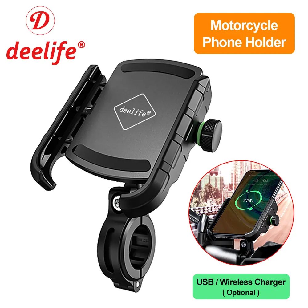 Deelife-Suporte do telefone da motocicleta para Moto, Moto Espelho, Suporte Stand móvel, Carregador USB, Carregamento sem fio, Celular Mount