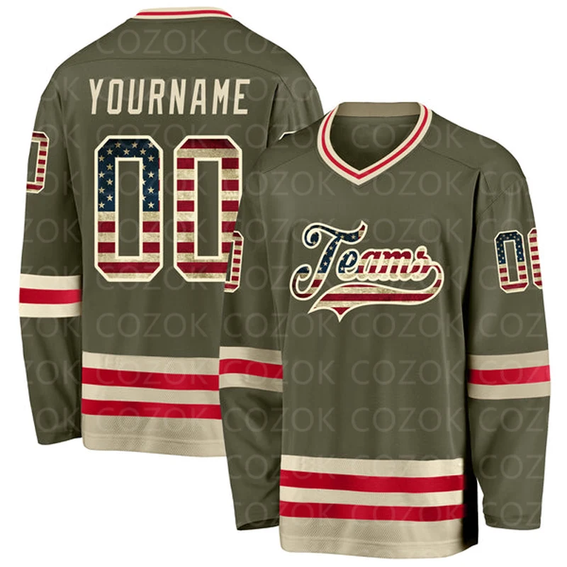 Custom Army Green Hockey 3D Print You Name Number Men Women Ice Hockey Jersey Competition Training Jerseys