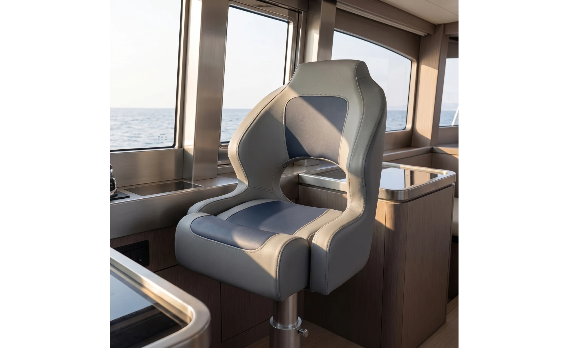 Boat Captain Chair Impermeable Two-tone High-back Seat with Cushion Marine-grade Seating for Boat Owners and Speedboats