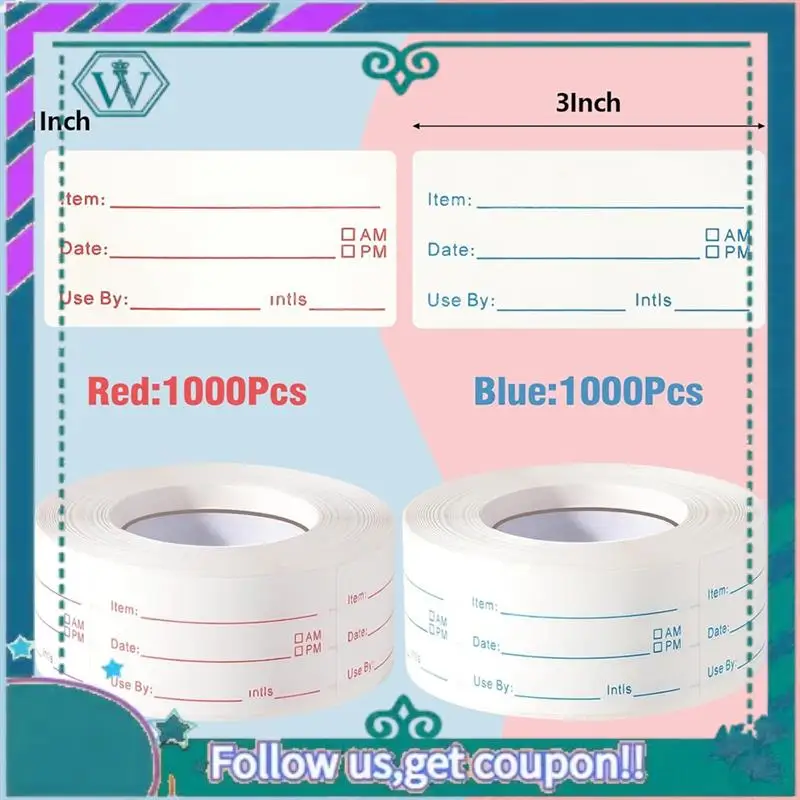 Upgraded 4 Rolls 2000Pieces Removable Freezer Labels, 1 X 2Inch Food Date Stickers Food Date Labels Refrigerator Food Labels