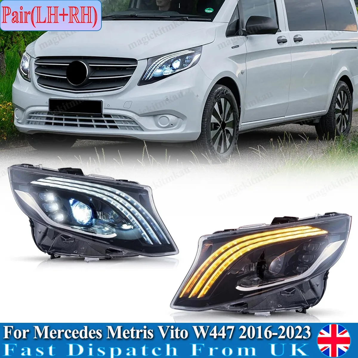 

LED HEADLIGHTS LAMP FOR MERCEDES BENZ METRIS VITO W447 BLUE ANIMATION 2016 2017 2018 2019 2020 2021 2022 2023 left right lights