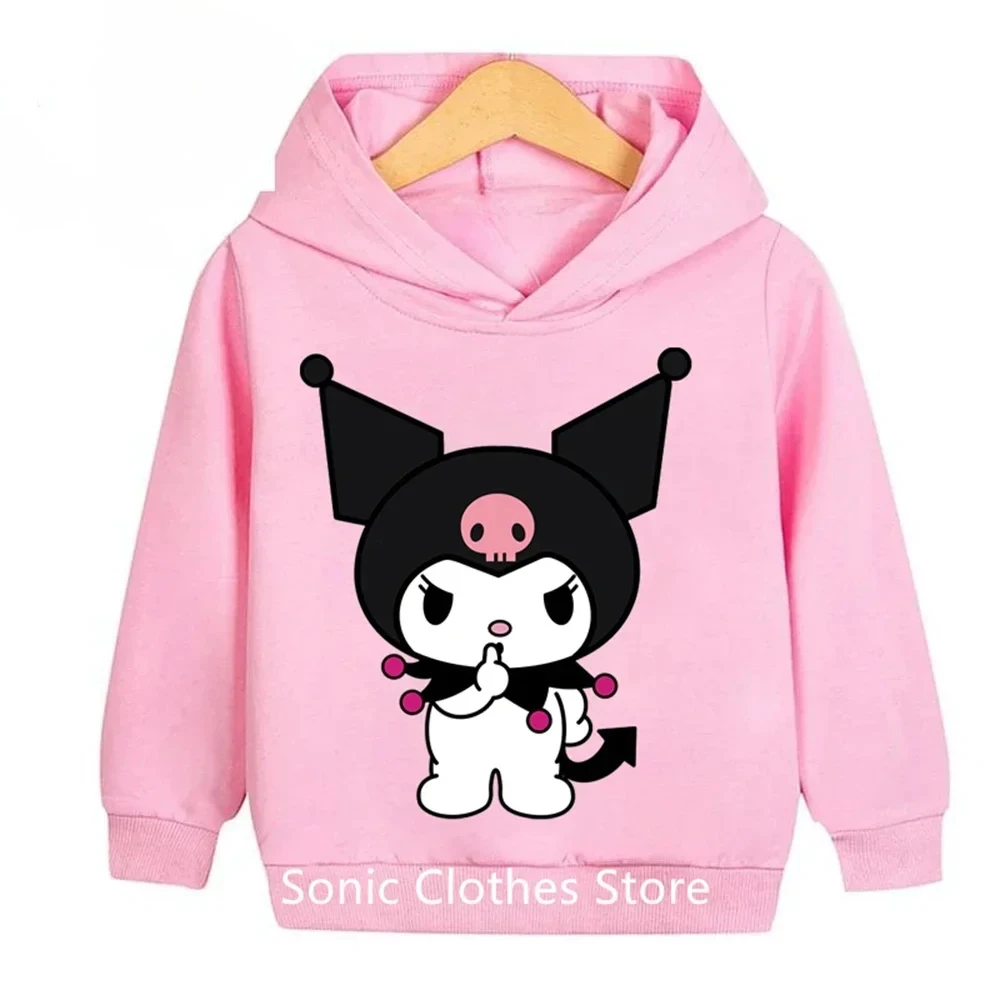 Kids Girls Kuromi Anime Hoodies Long Sleeve Sweatshirts Children Spring Autumn 3-14 Years Old Cartoon Casual Hooded Tops