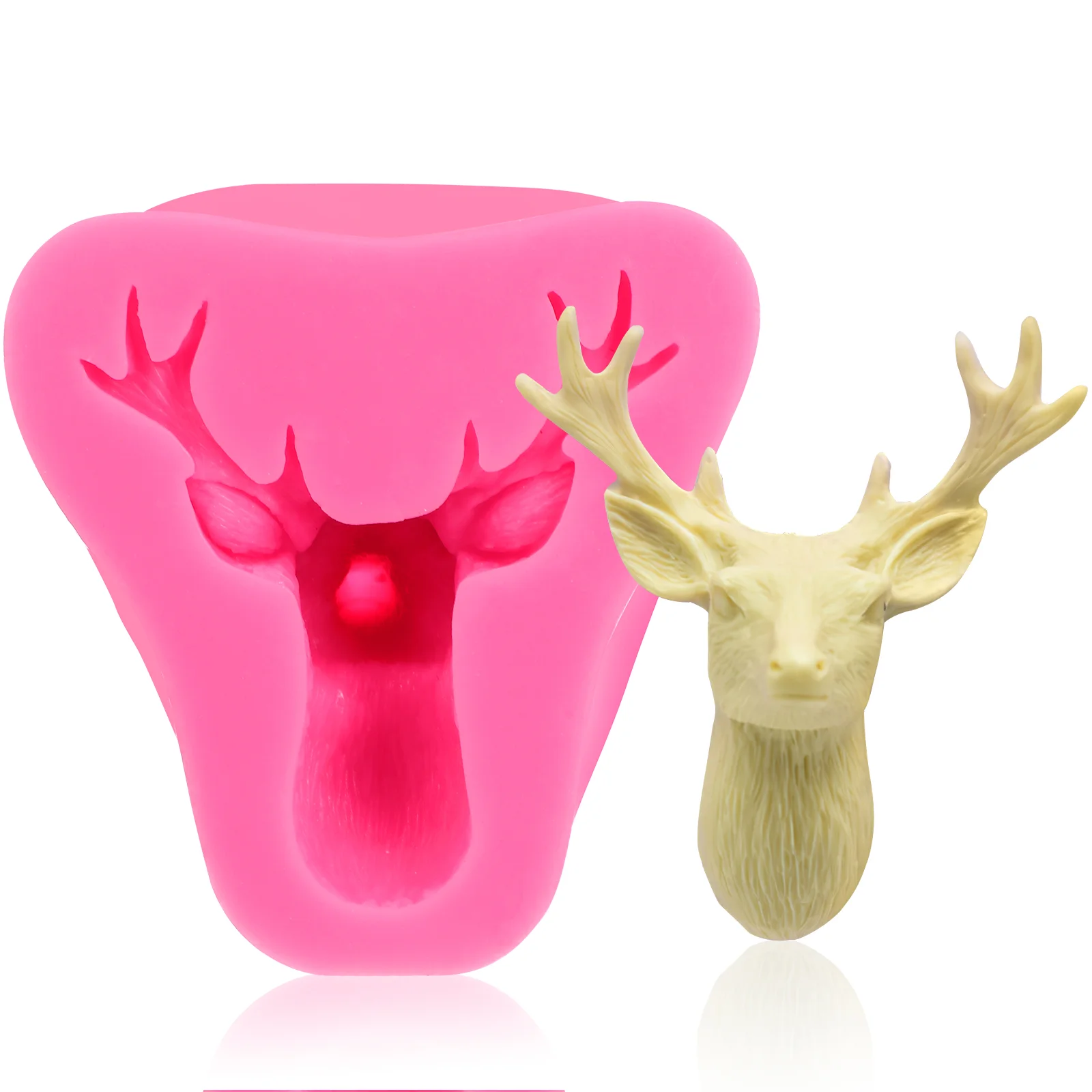 Christmas 3D Deer Elk Head Silicone Cake Mold Soap Chocolate Candy Fondant Mold Kitchen Baking Tool (Random Color)