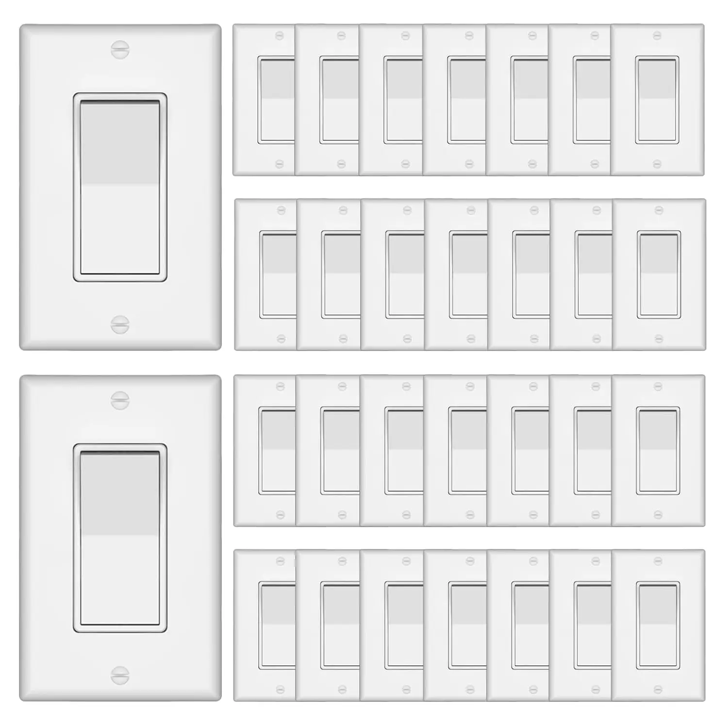 Interruptor de luz de pared de un solo polo con placa de pared, 15A, 120V/277V, interruptor de paleta de encendido/apagado, grado residencial, listado en UL