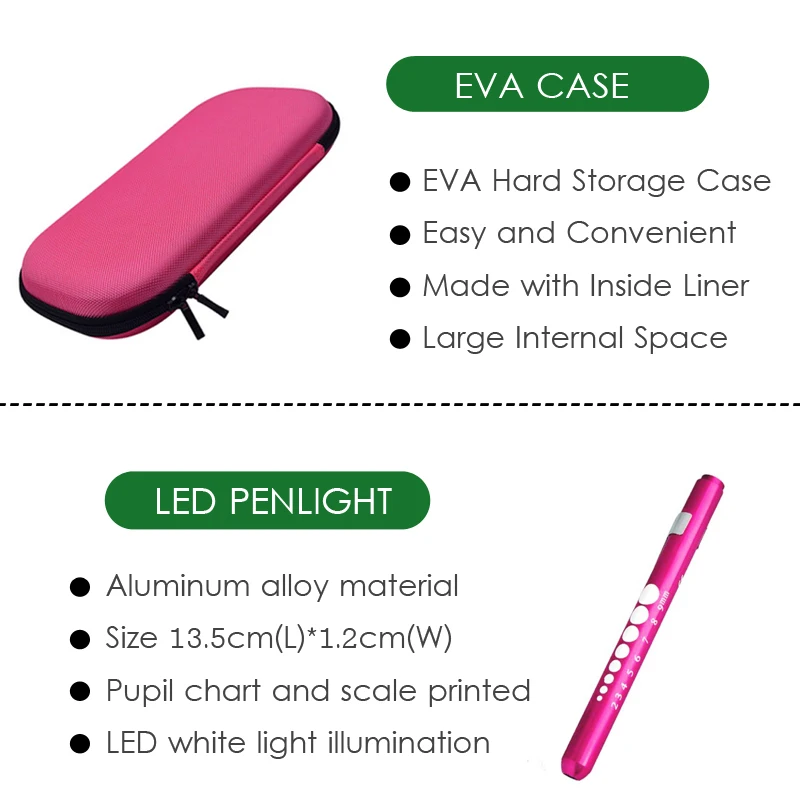 Pink Health Monitor Storage Pouch Accessory Package with Medical Doctor Stethoscope Tuning Fork Reflex Hammer LED Penlight Tool