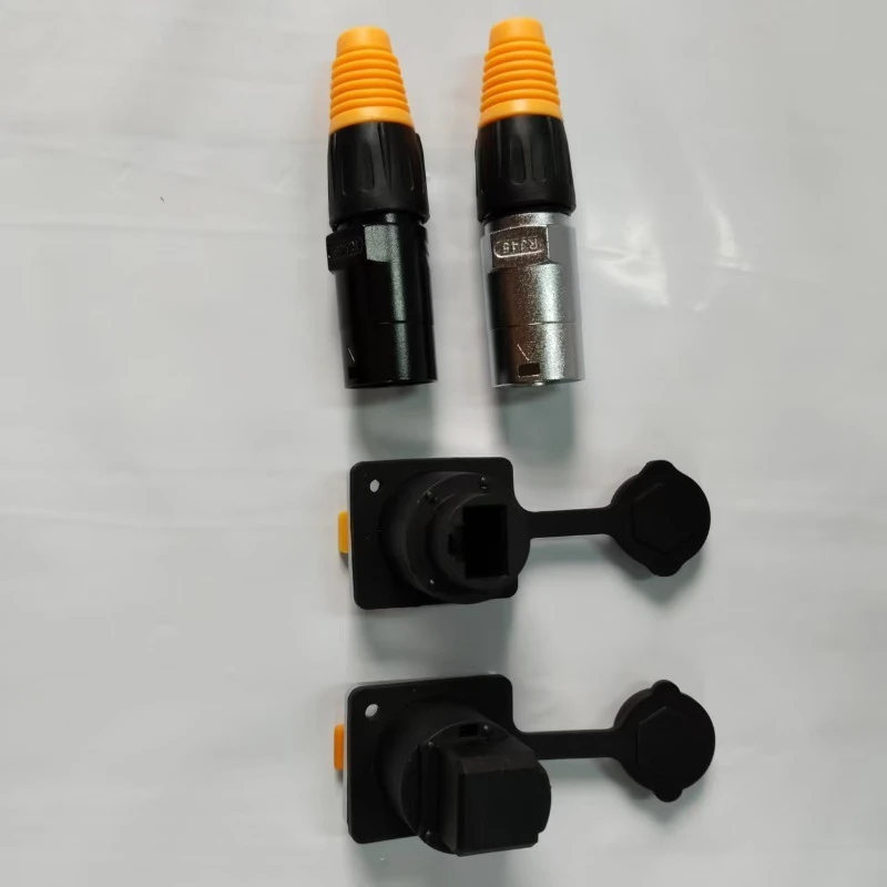 1pc RJ45 Waterproof Connector Orange&Black Panel Mount+Wire Connector RJ45 Ethernet/Network Connector IP65 Level