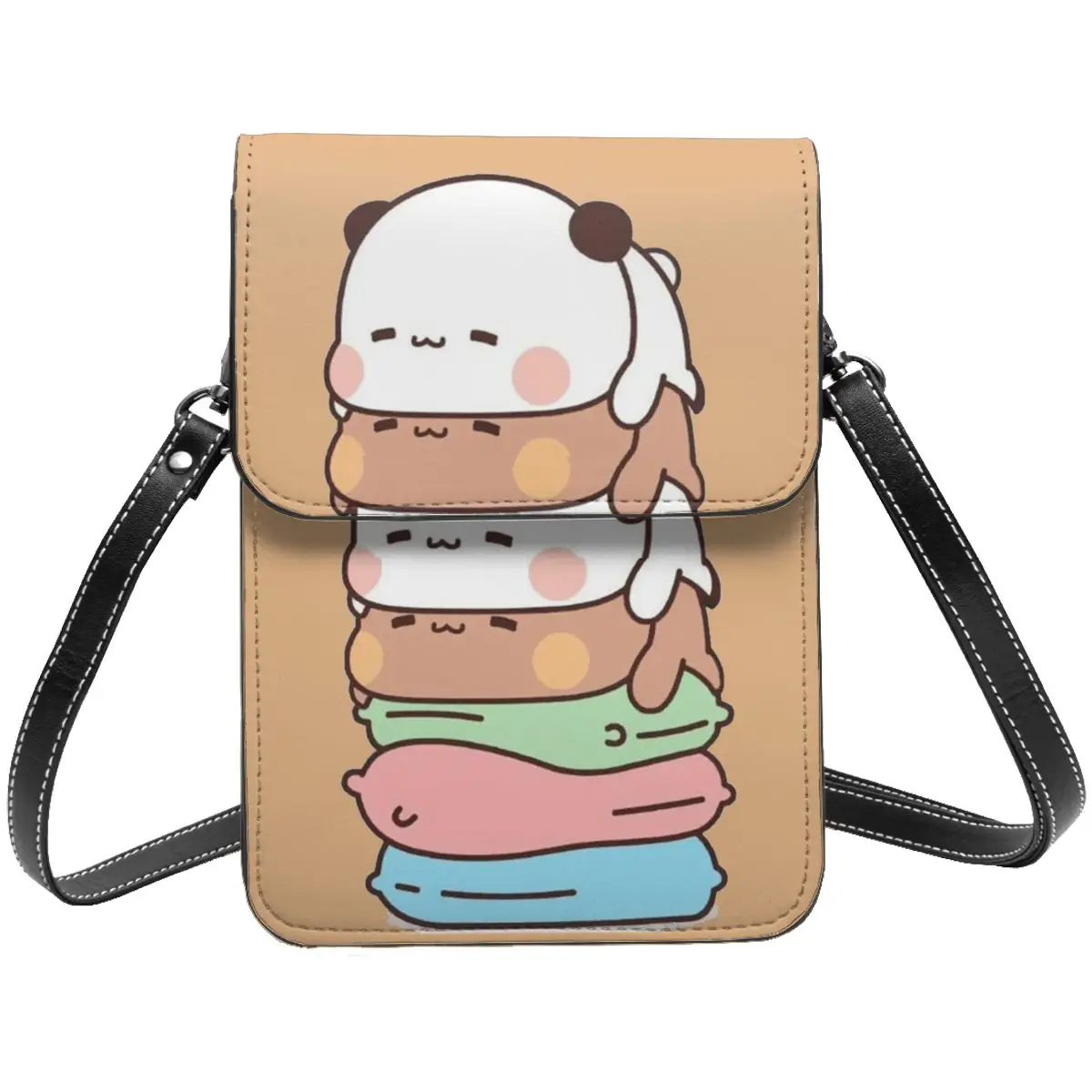 Cute Bubu And Dudu Leather Cell Phone Purse Stuff Street Women Bear and Panda Couple Kawaii Crossbody Bag Card Holder