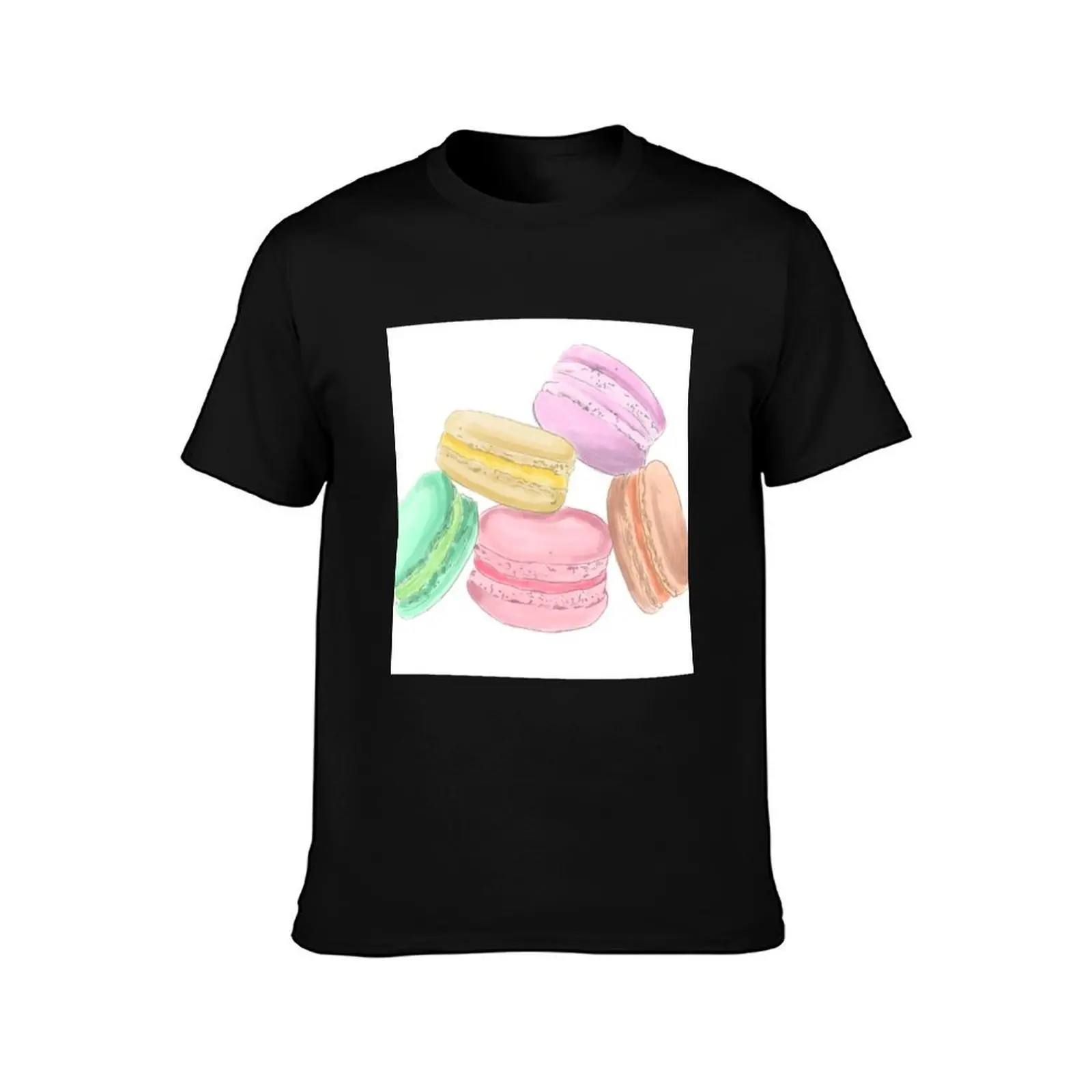 Macaron - Cute Pastel Watercolor Delicious Macron T-Shirt, Summer Casual Cotton Tee, Oversized Streetwear Tops, Unisex Men Women