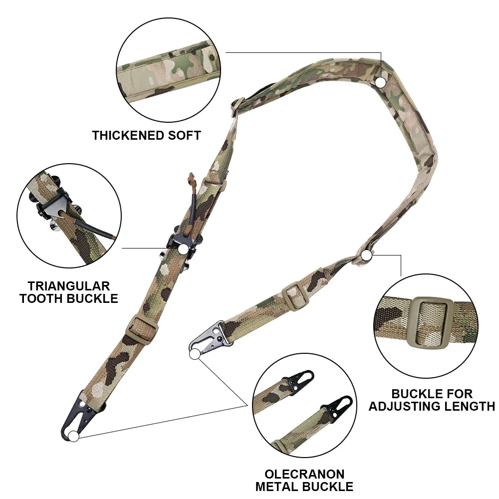 Tactical Modular Rifle Sling Strap Removable 2 Point / 1 Point 2.25\