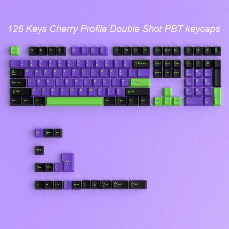 126 клавиш Cherry Profile, колпачки для клавиш в минималистском стиле, фиолетовые колпачки для клавиш Double Shot PBT для переключателей Cherry Gateron MX, игровая клавиатура
