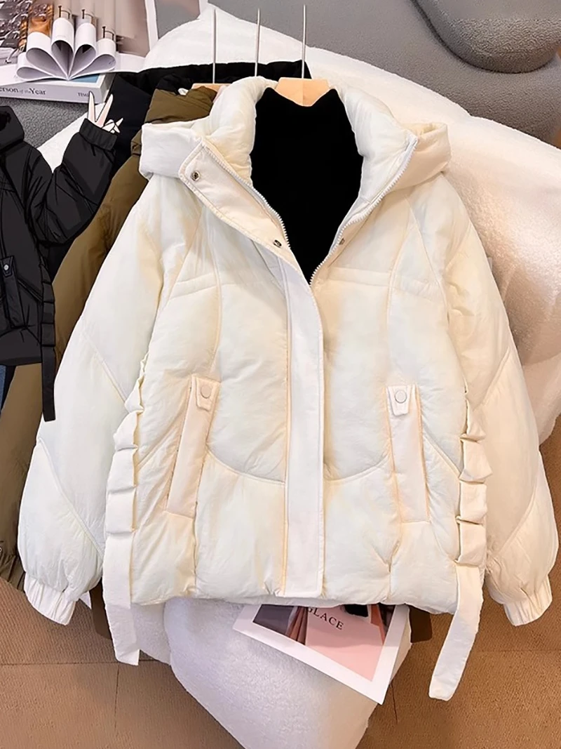 2024 Winter Nieuwe Dames Oversized Dons Katoenen Jas Losse Forens Casual Winddichte Jas Met Capuchon