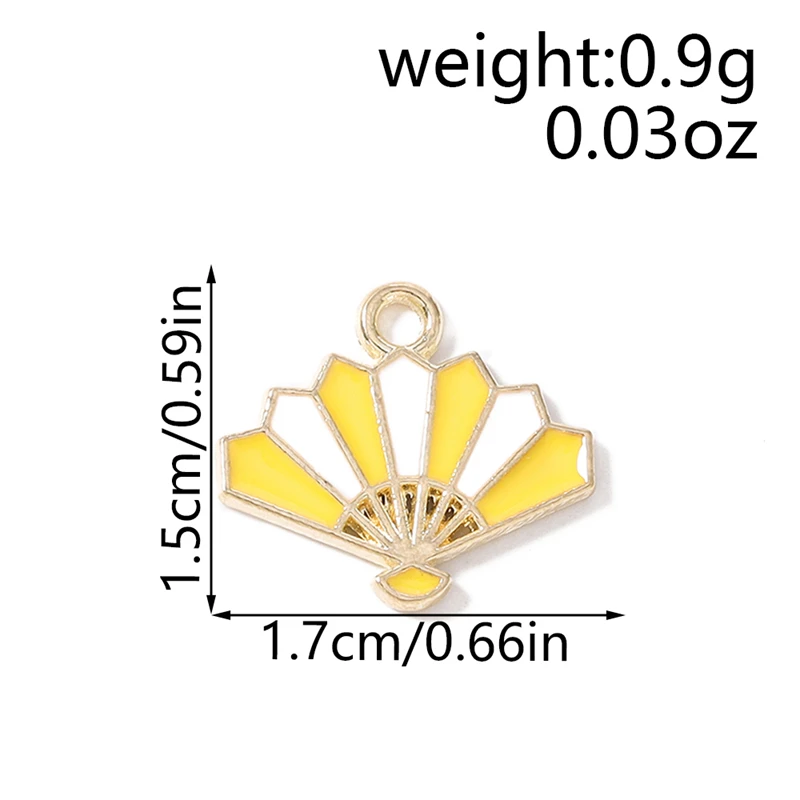 10 Stück 17 x 15 mm niedliche bunte Emaille-Fächer-Anhänger-Verbinder für die Schmuckherstellung, DIY-Halsketten, Ohrringe, handgefertigtes Kunsthandwerk, Zubehör – Detail 1