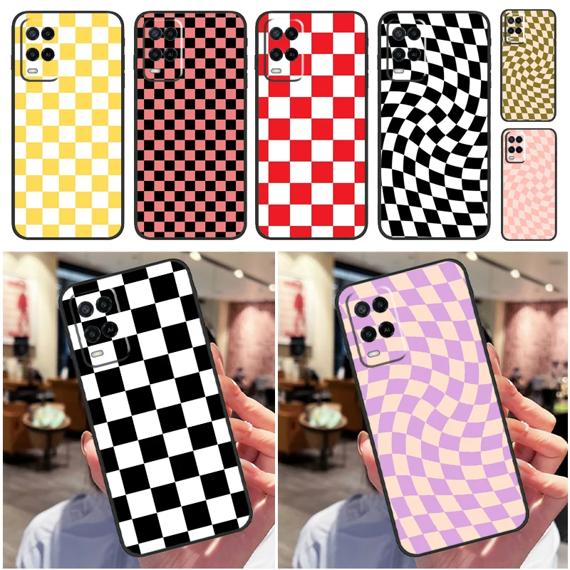 Checkerboard Pattern Mustard Yellow Case For OPPO Find X5 Pro X3 Lite A15 A16 A52 A72 A5 A9 A31 A53 A83 A93 A94 A74 A54 Cover