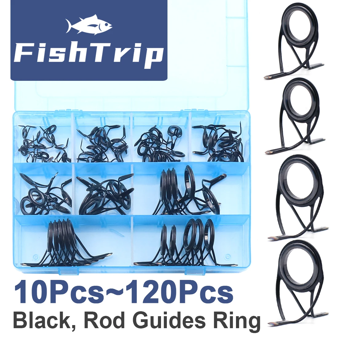 FishTrip-Kit de reparación de guías de caña de pescar, guía de pie cuádruple resistente de acero inoxidable para reemplazo de reparación de