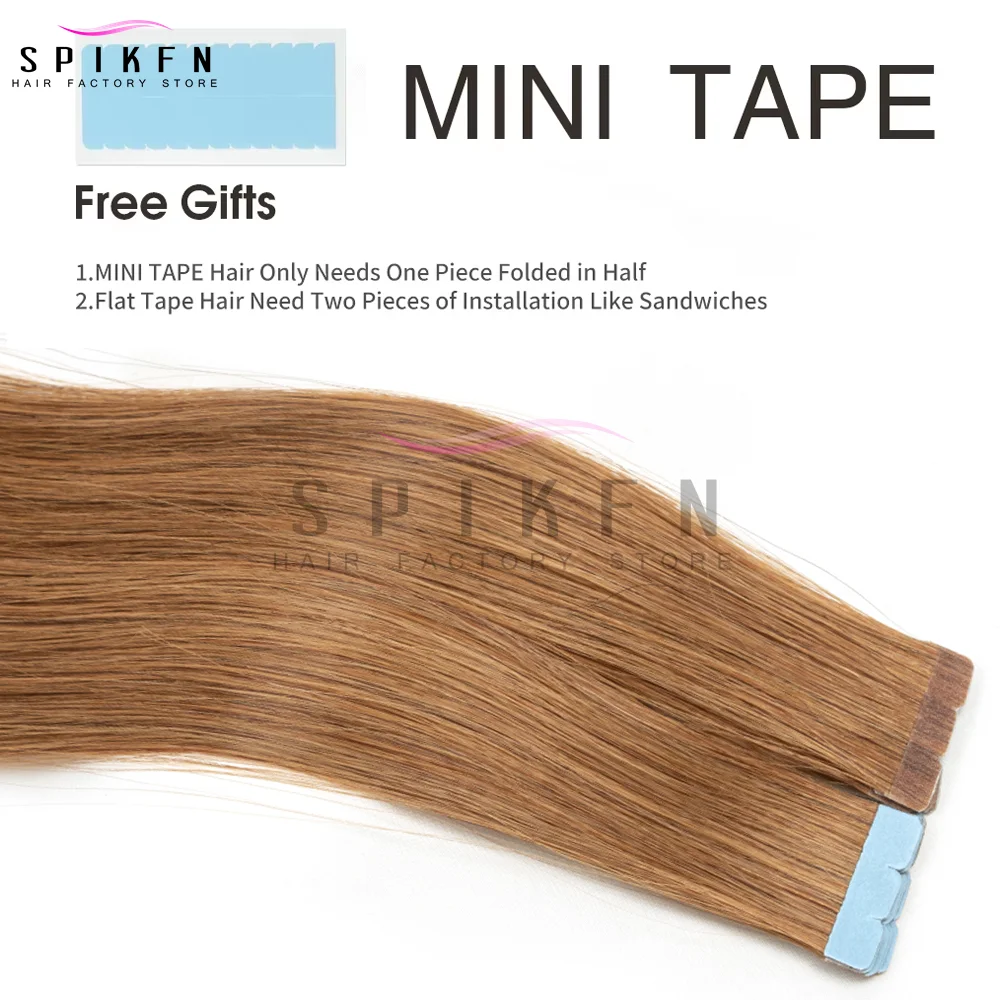 미니 테이프 인모 연장 보이지 않는 이음매 없는 접착 테이프 헤어 12-24인치 천연 스트레이트 헤어 10개/팩