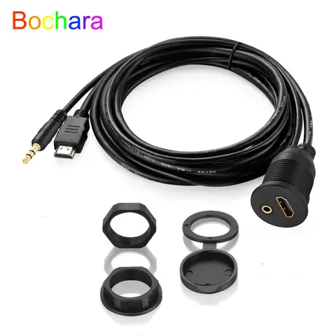 Bocher-Cable de extensión para salpicadero de coche y motocicleta, Panel de montaje empotrado macho a hembra, Compatible con HDMI + Jack auxiliar de 3,5mm