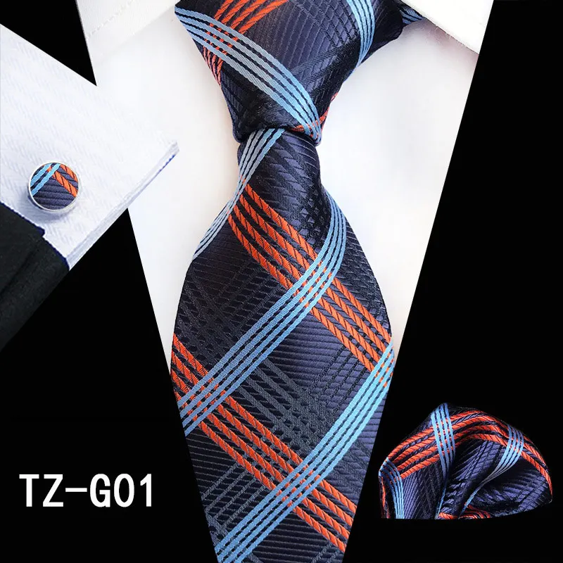 

RBOCOTT Classic 8cm Striped Plaid Tie Set Wedding Men's Neck Tie Hanky And Cufflink Set Business Gift Accessories