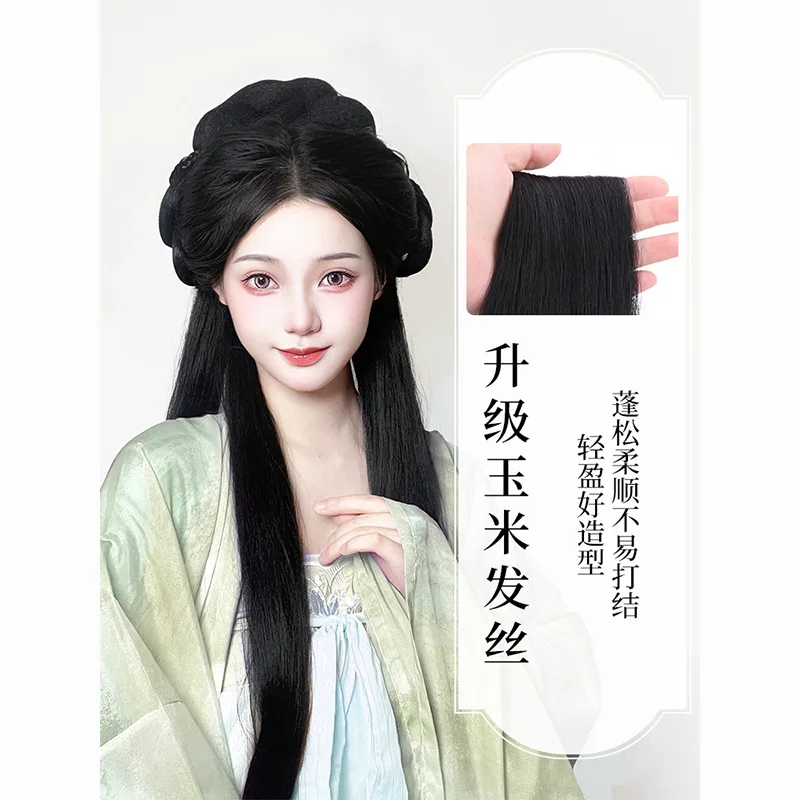 Fotografia 5: Peruca Hanfu para Mulheres com Clipe BB, Peruca Completa de Cabelo Estilo Antigo Chinês, Peruca de Fantasia Antiga Pré-arranjada