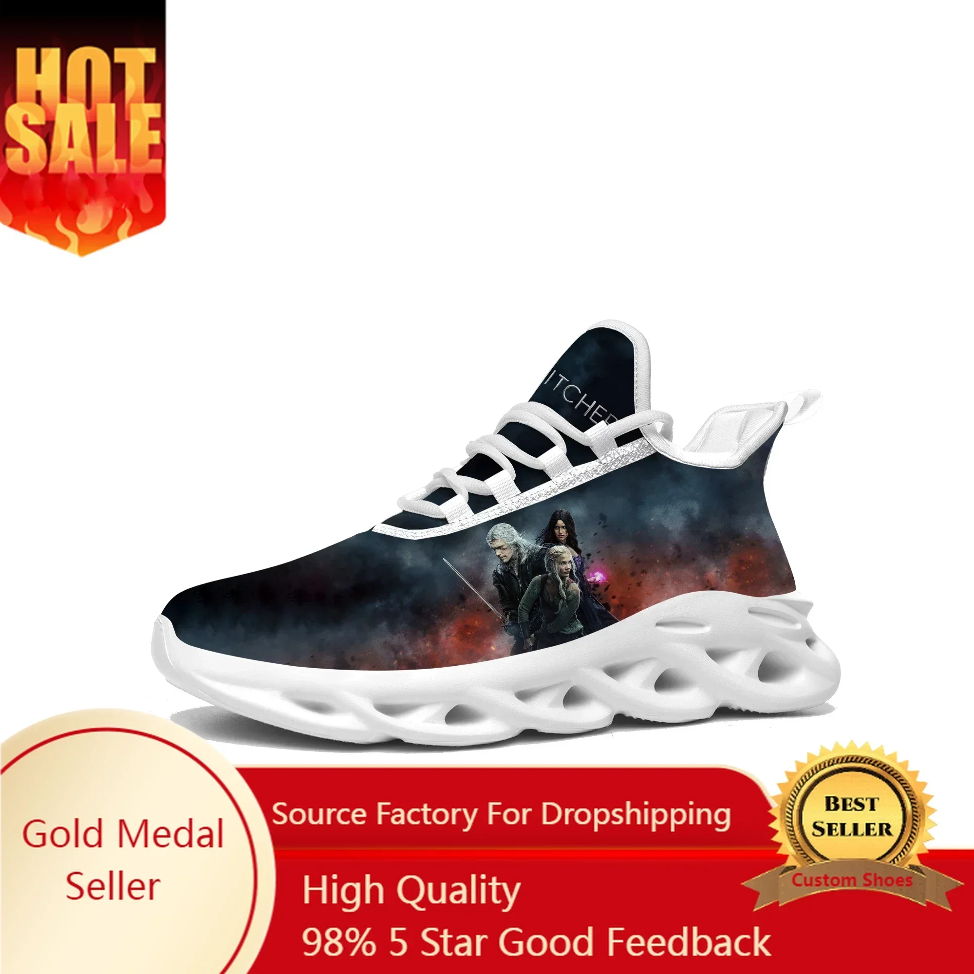 

The-Witcherr Flats Sneakers Mens Womens Sports Running Shoes High Quality Symbol Wolf Sneaker Lace Up Mesh Footwear custom Shoe