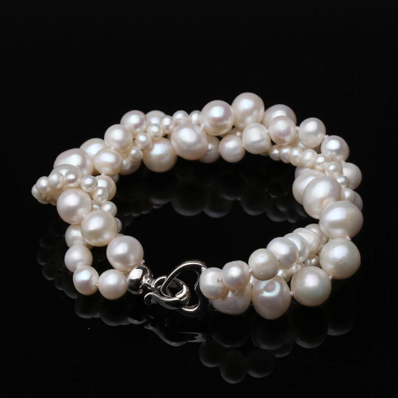

Mutilayer Natural Freshwater Pearl Bracelet Ladies Woman,925 Silver Real White Pearl Jewelry Bracelet Wife Mother Party Gifts