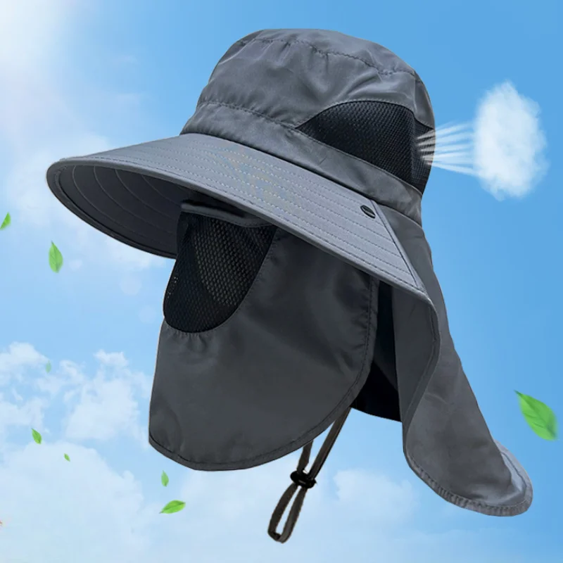 

Summer UV Protection Sun Hats Outdoor Hunting Fishing Cap for Men Women Hiking Camping Visor Bucket Hat Neck Flap Fisherman Hat