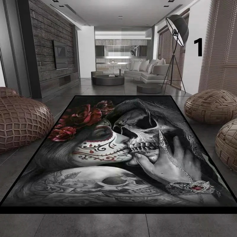 Skull Girl Carpet Living Room Large Area  Flower Black Bathroom Mat Home Decor  Entrance  Door