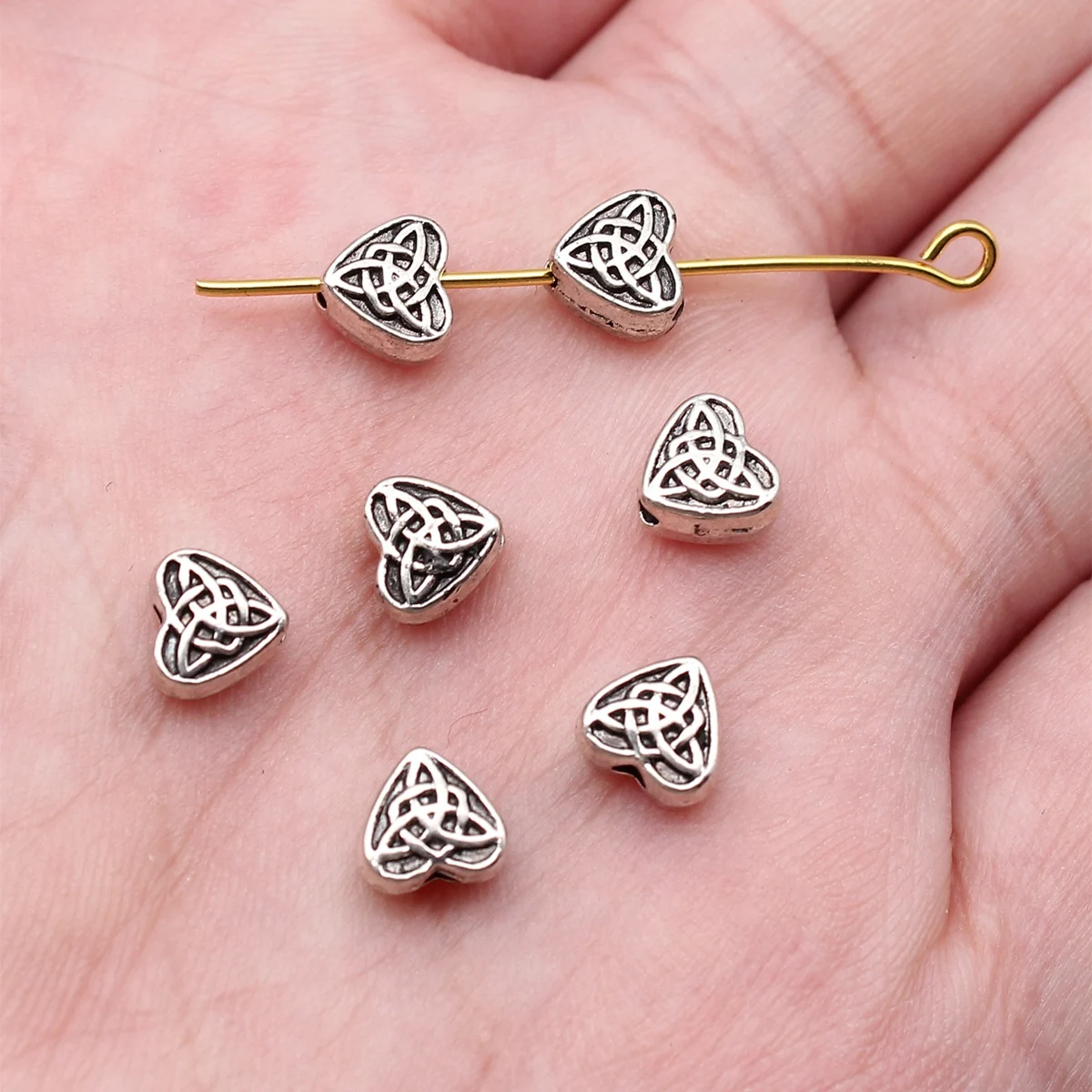 WYSIWYG 40pcs 5.5x6.5mm Antique Bronze Color Antique Silver Color Celtic Knot Heart Beads For Jewelry Making