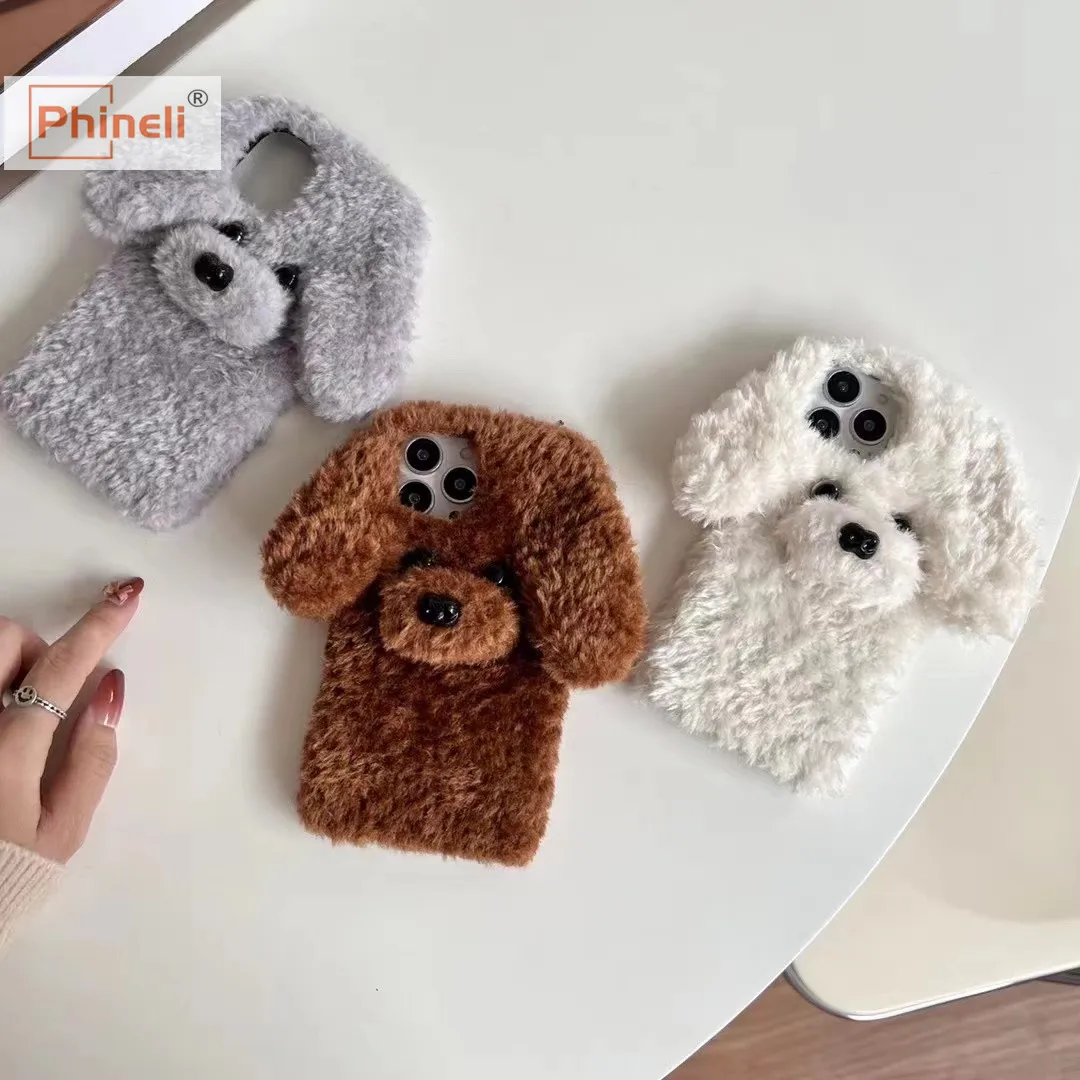 3D Cute plush toy animal Teddy Dog Hairy Warm Fur phone case For iPhone 14Pro Max X 11 12 13 XS Mas 8 7 Plus XR