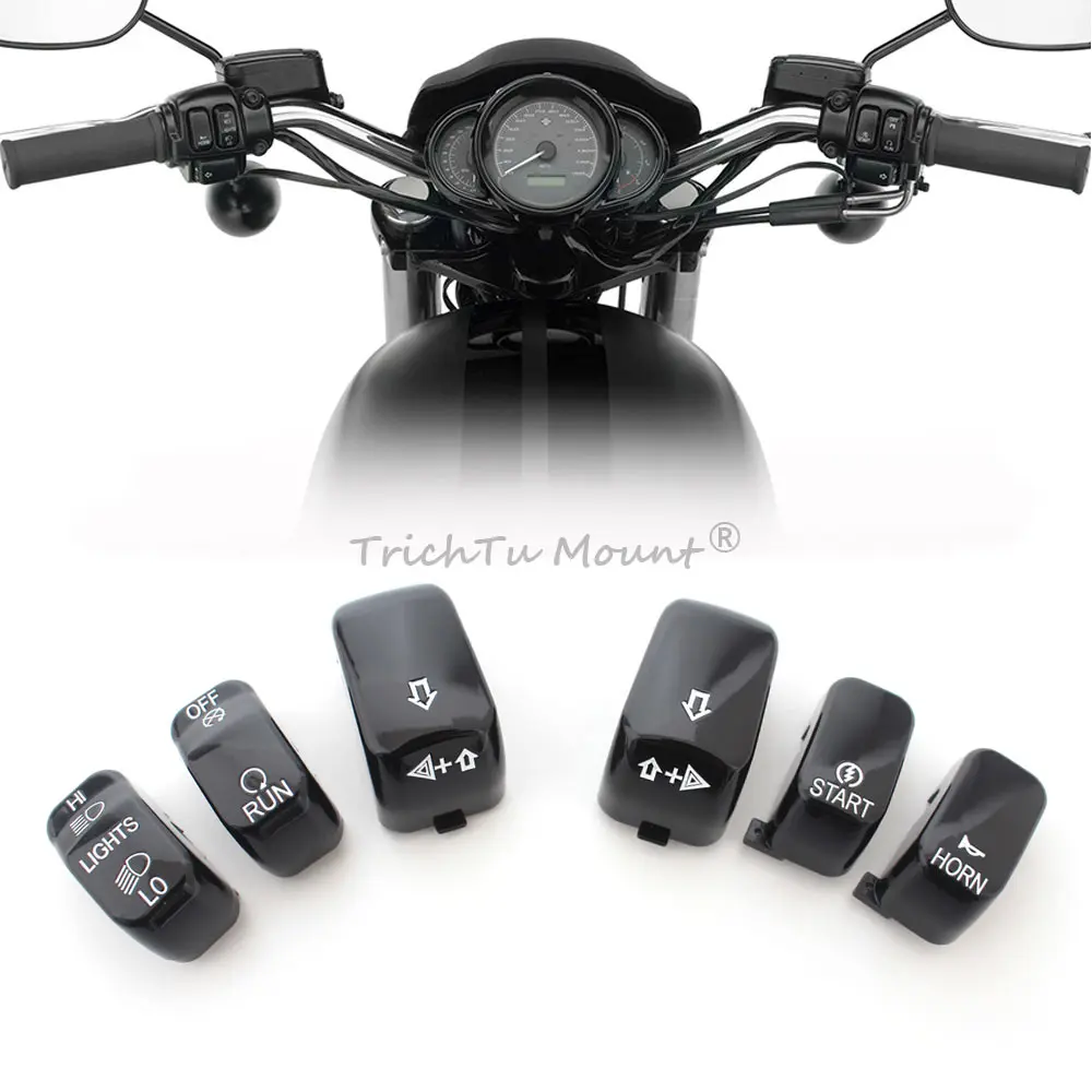 Motorcycle Black Handlebar Control Switch Caps Button Covers Kit For Harley Sportster XL883 Touring Road King Dyna Fat Bob V-Rod