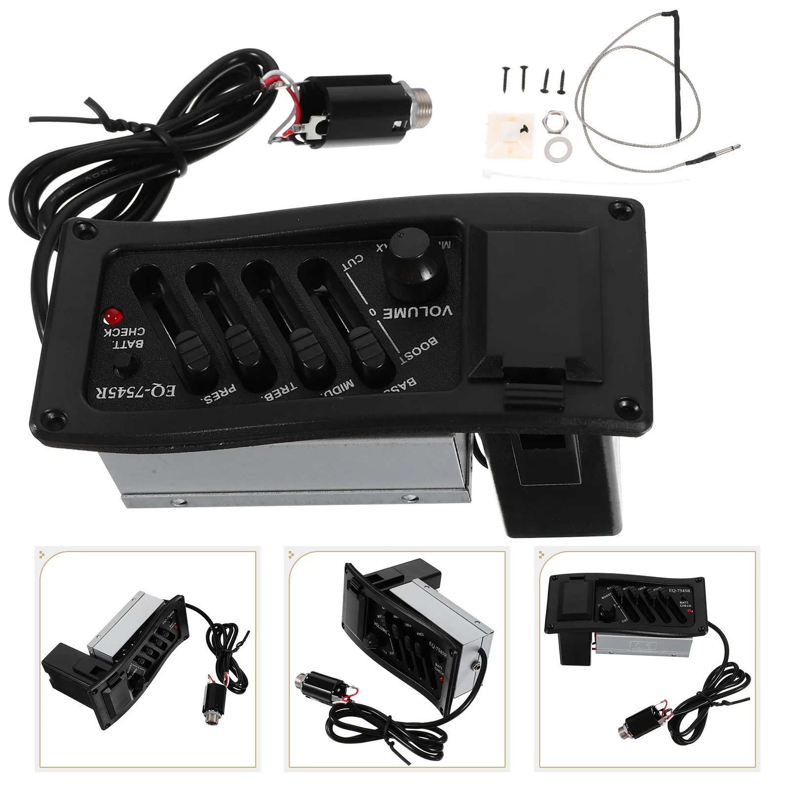 

4 Bands Eq Pickup Preamp For Folk Guitar Volume Bass Treble Presence Controls Low Indicator Black Guitar Parts Accessory