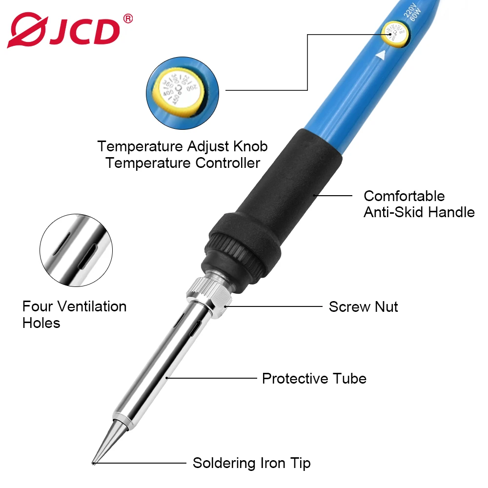 Imagem -02 - Jcd-ferro de Solda Elétrico com Temperatura Ajustável Estação de Retrabalho Lápis de Calor Dicas Ferramentas de Reparo 220v 110v 60w 80w