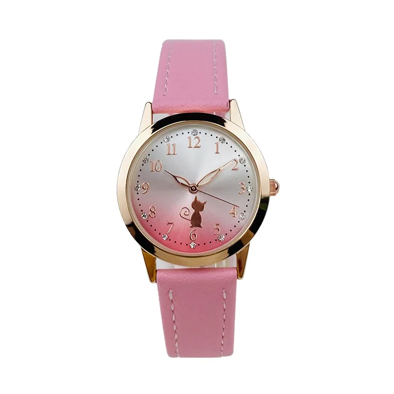 UTHAI Kids Watch Girl Cute Cat Waterproof Women Watches Clock Korean Version Middle School Female Student Quartz Wristwatch