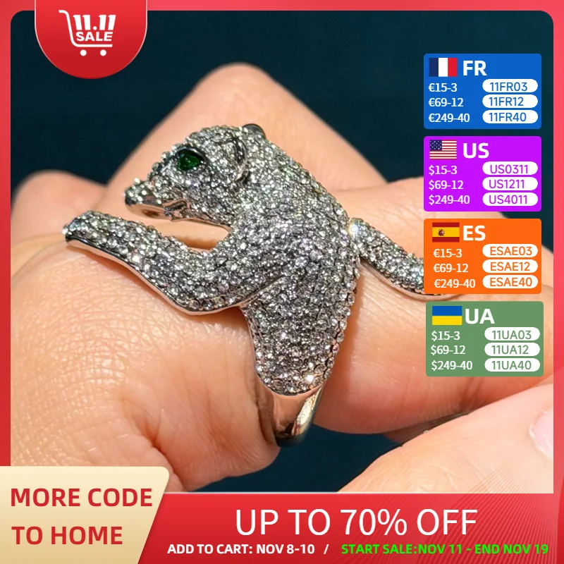 

Vintage Leopard Elegant Womens Rings Silver Color Rhinestone Quality Luxury Designer Gifts For Woman Accessories Thanksgiving