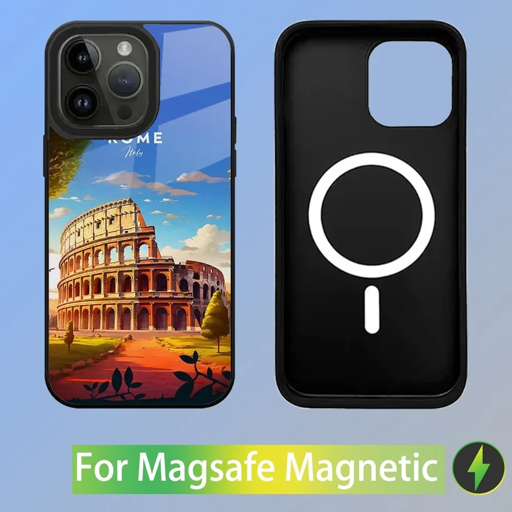 Italy Rome City Travel Phone Case For iPhone 15,14,13,12,11,Plus,Pro,Max Mini Magsafe Magnetic Wireless Charging