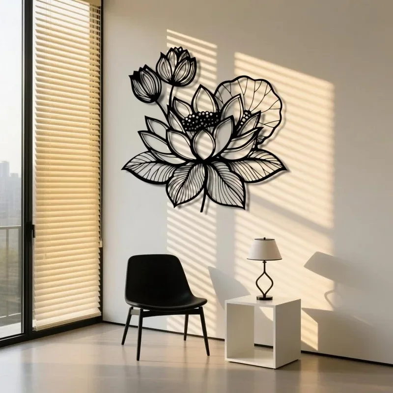CIFBUY Wrought Iron Lotus Wall Art Decor, Large Metal Flower Sculpture, Durable Outdoor Garden Decor, Zen Bedroom Office Hanging